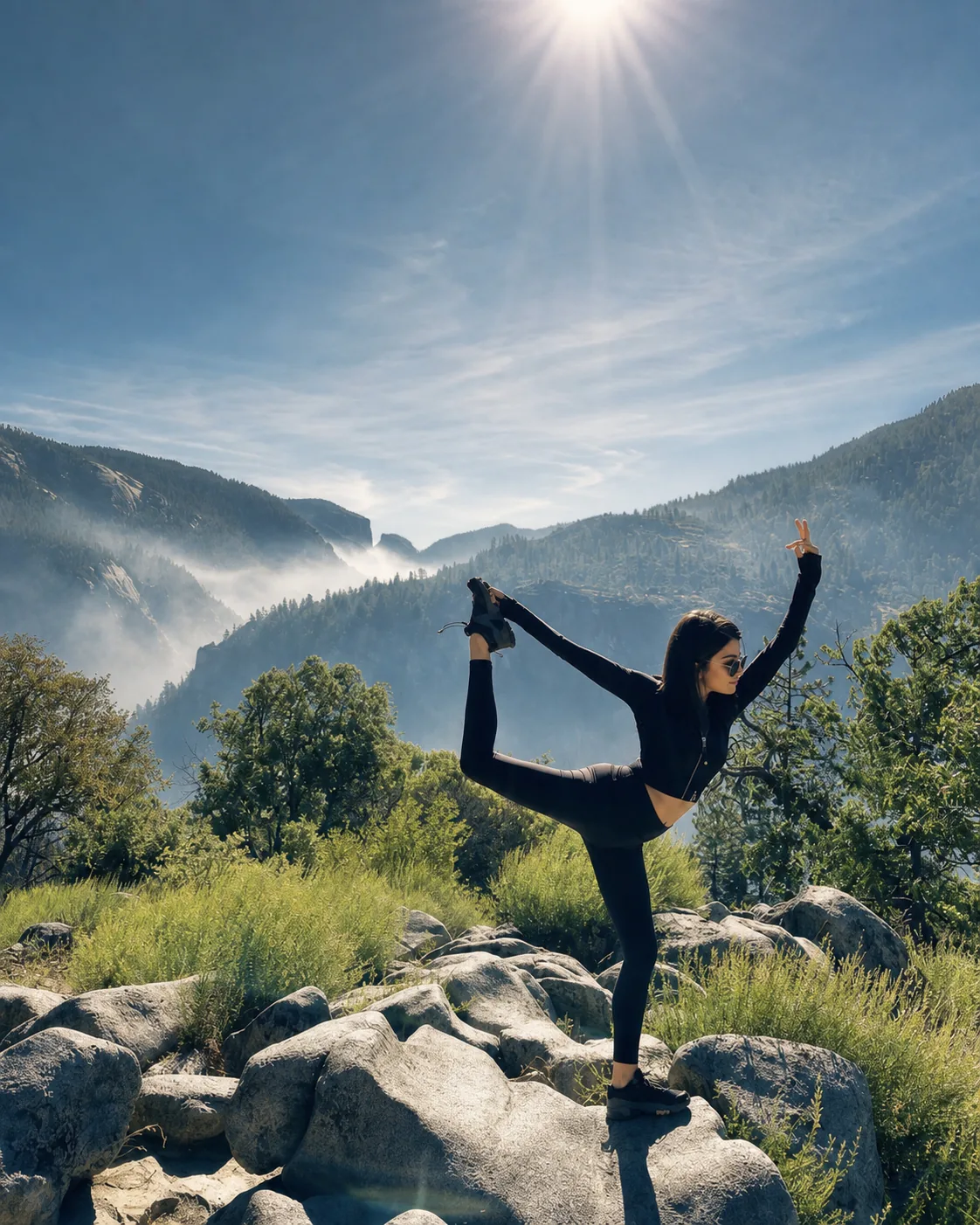 Moty Fard in dancer pose in Yosemite