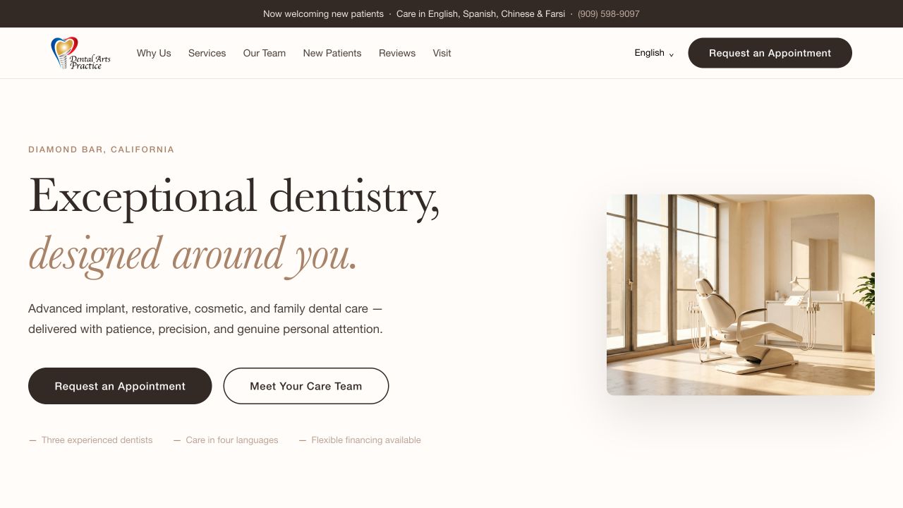 Live Dental Arts Practice website homepage