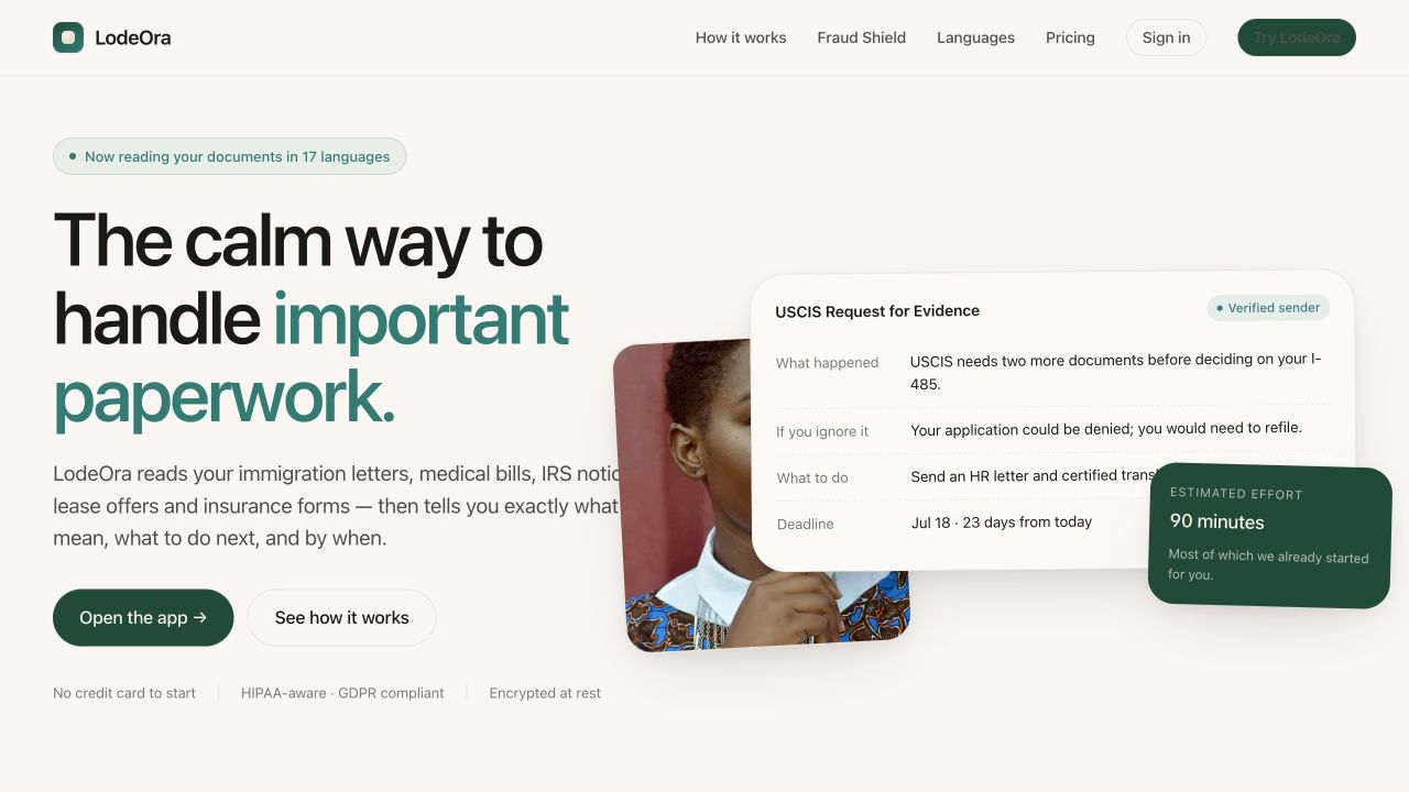 Current LodeOra website homepage